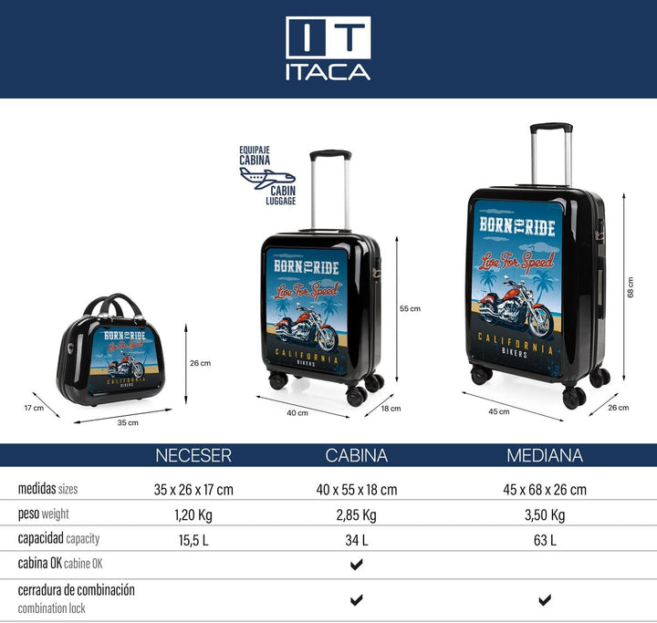 ITACA - Trolley Handgepäck Cabin Trolley Koffer Reisekoffer Hartschalenkoffer mit Zahlenschloss - Ka