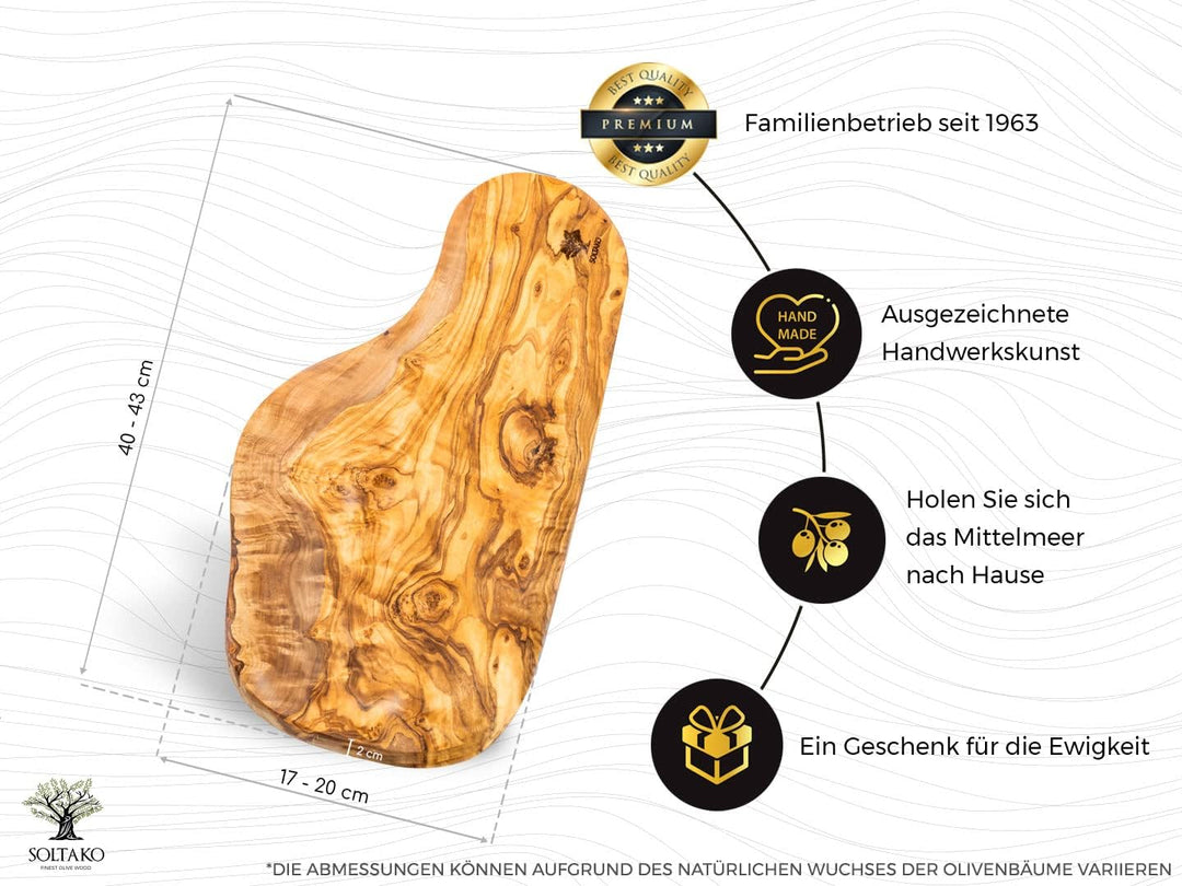 SOLTAKO Olivenholz Schneidebrett, Servierbrett, Steakbrett, Frühstücksbrett, Holzbrett, Käsebrett, O