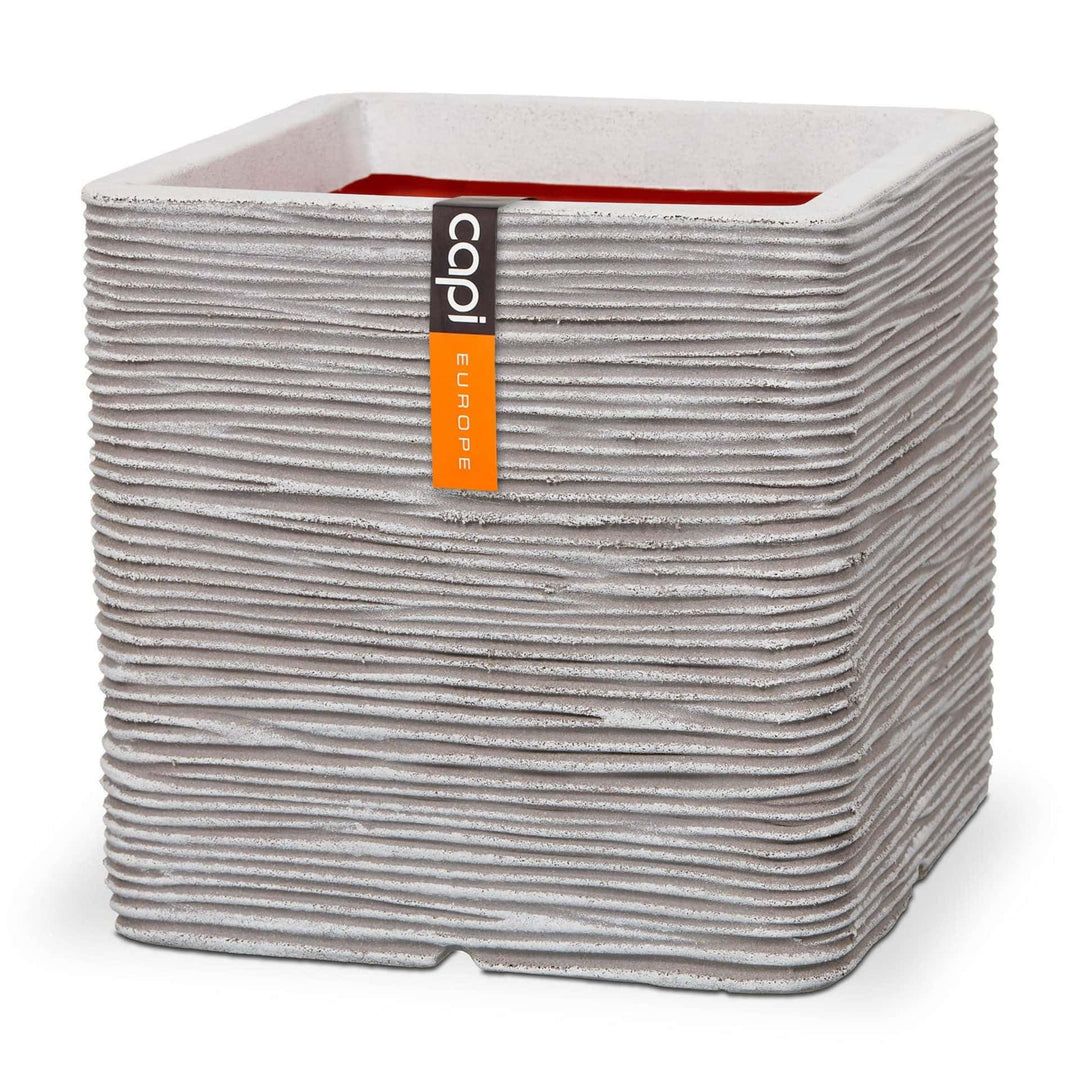 Capi Europe - Blumentopf quadratisch Rib NL - 40x40 - Elfenbein - Öffnung Ø32 - Blumentopf für den I