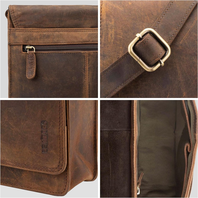 LEABAGS Leder Umhängetasche Herren & Damen I Echtleder Laptoptasche bis 13 Zoll I Messenger Bag mit