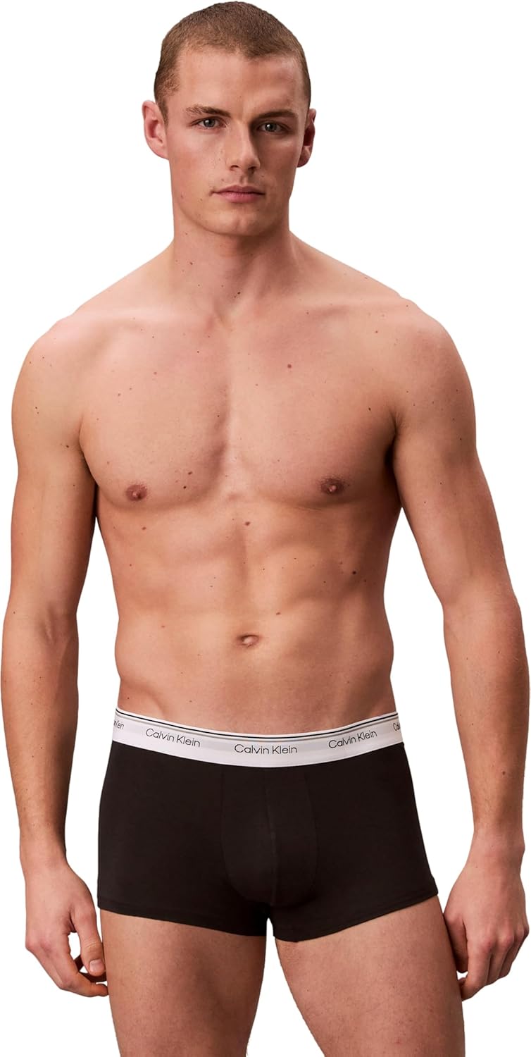 Calvin Klein Herren 3er Pack Boxershorts Low Rise Trunks Baumwolle mit Stretch M Black (Black/Wrappe