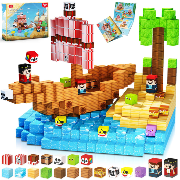 ToyUnited Magnetische Bausteine Magnetbausteine 100 Teile - Piratenschiff mit Schätzen | Abenteuer a
