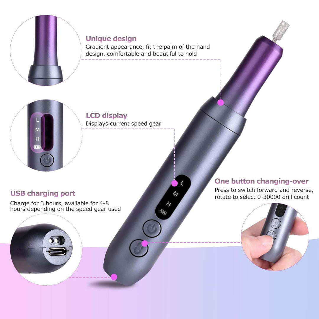 Nagelfräser Elektrische für Gelnägel Kabellos Maniküre Pediküre Set Nagelfeile Elektrisch USB Wieder