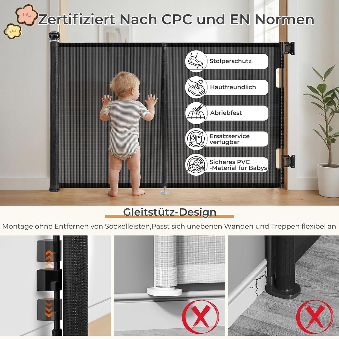 Ycozy Treppenschutzgitter Türschutzgitter Ausziehbar mit Stützstangen Treppenschutzrollo Türgitter B