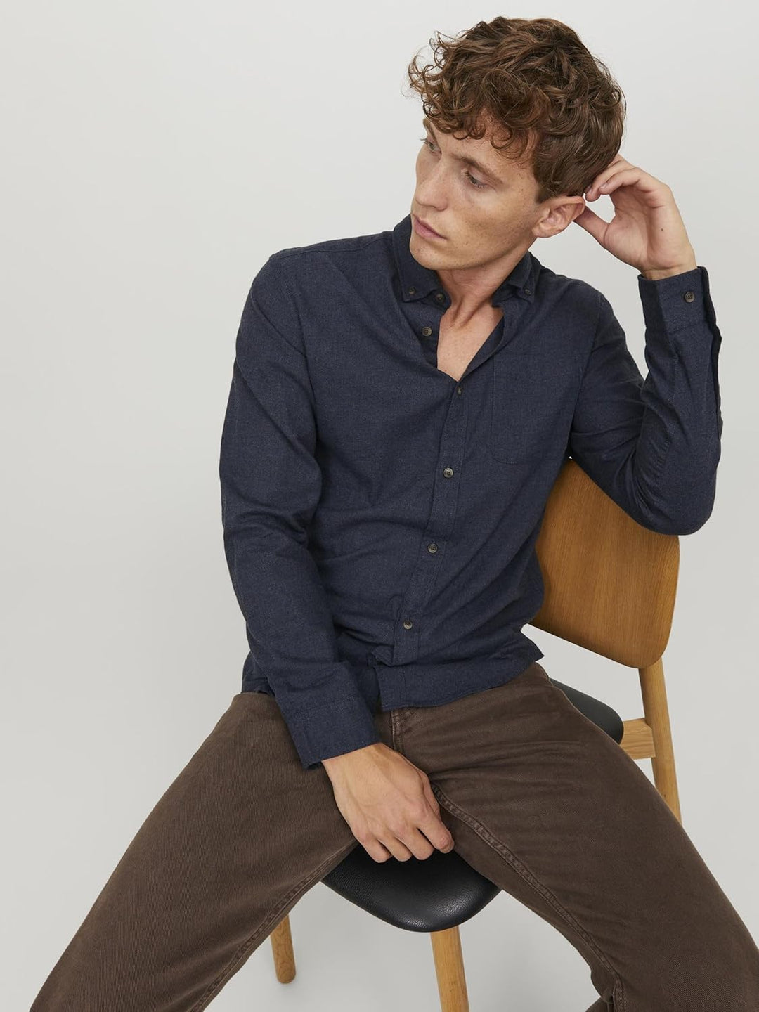 JACK & JONES Herren Jjeclassic Melange Shirt Ls Sn Hemd S Navy Blazer, S Navy Blazer
