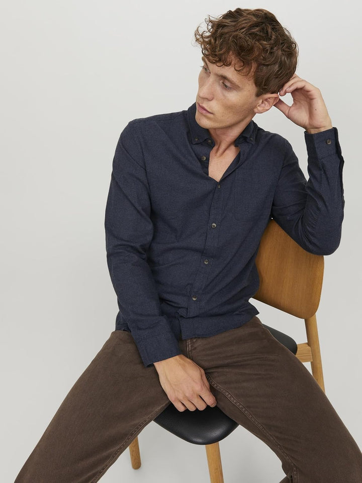 JACK & JONES Herren Jjeclassic Melange Shirt Ls Sn Hemd S Navy Blazer, S Navy Blazer