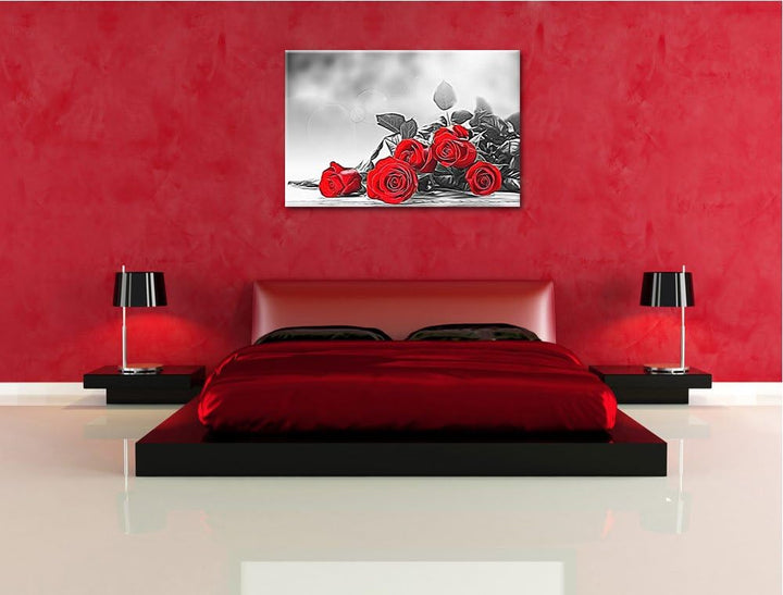 Rosenbouquet auf Holztisch Format: 100x70 auf Leinwand, XXL riesige Bilder fertig gerahmt mit Keilra