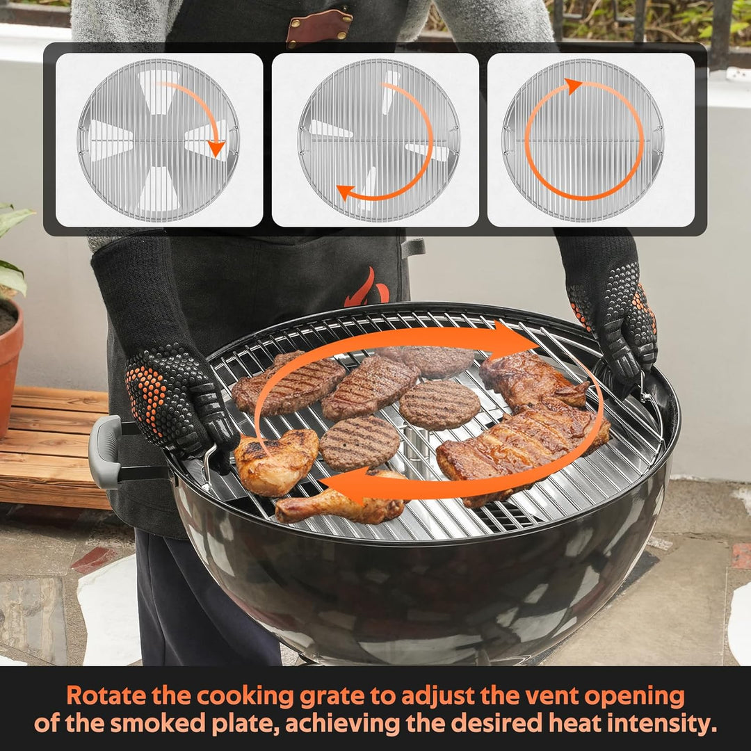 onlyfire Grillrost Edelstahl Doppel für Weber 57cm Kettle Holzkohlegrill, Grillrost Rund mit Rauchfu