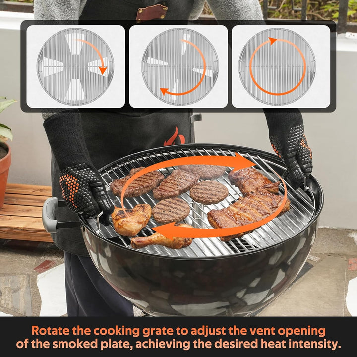 onlyfire Grillrost Edelstahl Doppel für Weber 57cm Kettle Holzkohlegrill, Grillrost Rund mit Rauchfu