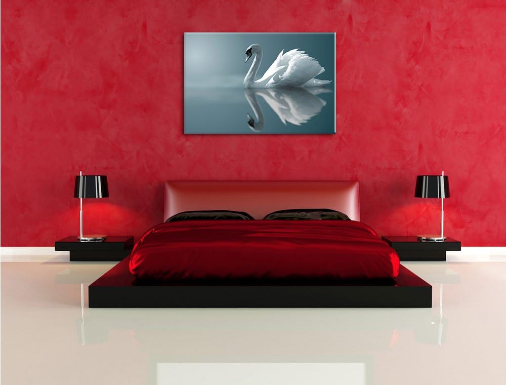 Edler weisser Schwan auf See Format: 100x70 auf Leinwand, XXL riesige Bilder fertig gerahmt mit Keil