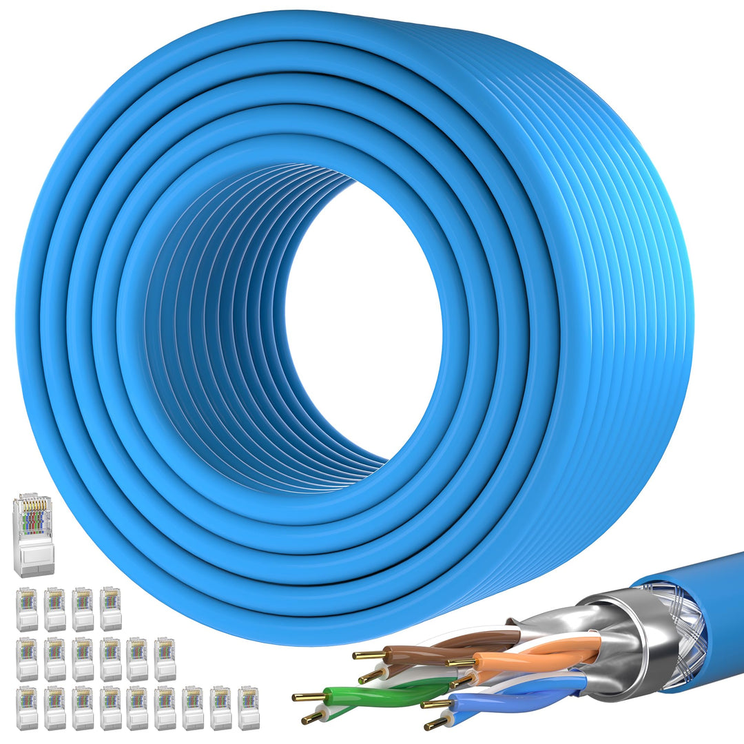 CAT7 SFTP Dreifach Geschirmt Netzwerkkabel 100m (20 freie RJ45-Stecker), Aussen Wasserdicht Direct B