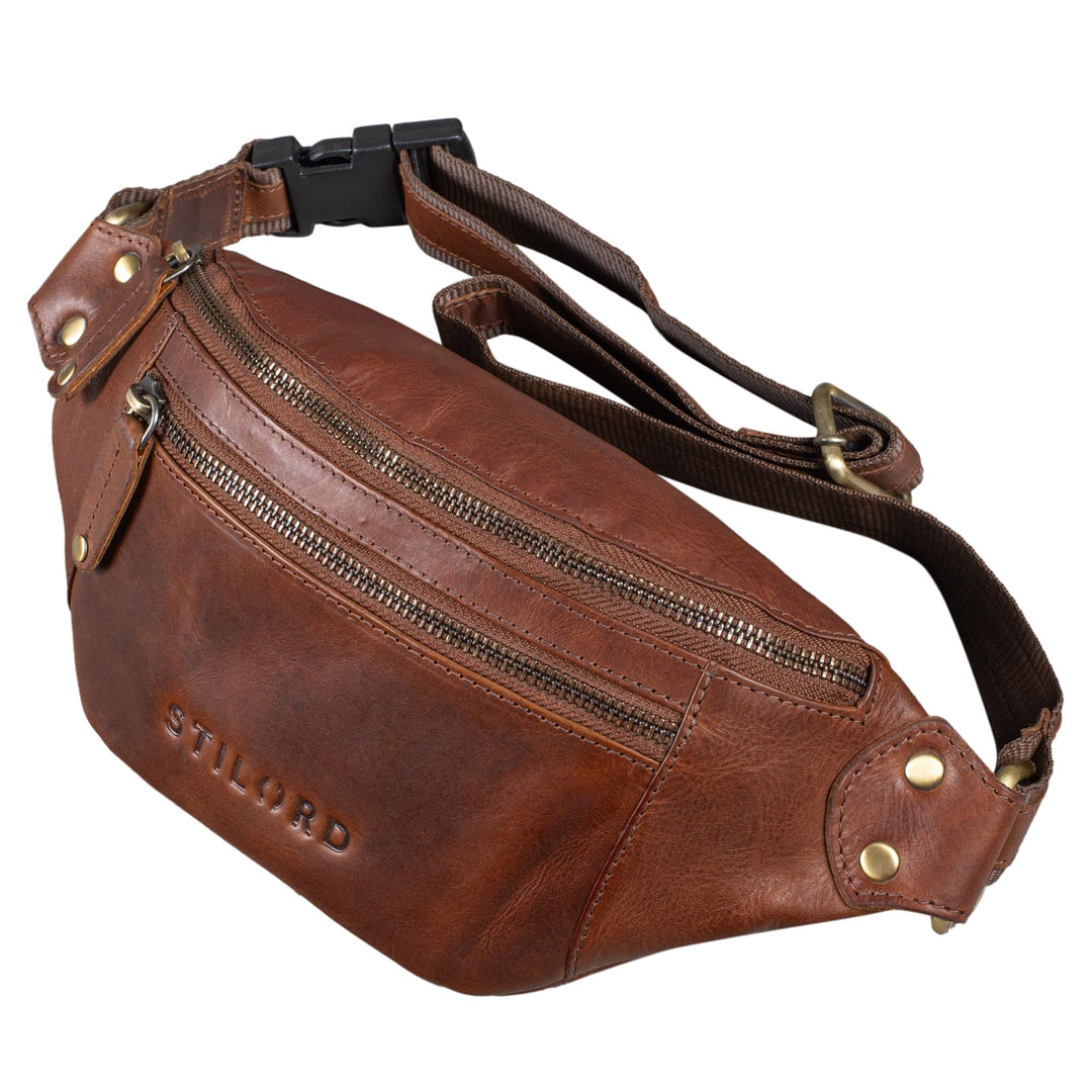 STILORD 'Orson' Bauchtasche aus echtem Leder Gürteltasche Hüfttasche Echtleder, Farbe:Porto - Cognac