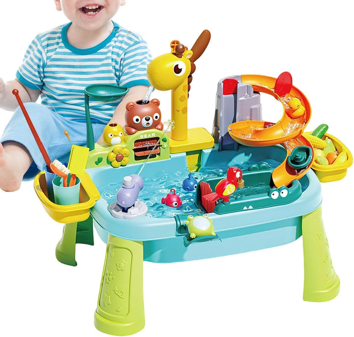 Kinder Wassertisch Mit Giraffen Wasserhahn, Angelspiel & Rutsche, 59 * 33 * 42cm, ABS, 3 In 1 Wasser
