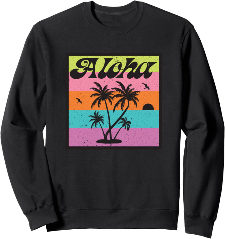 Vintage Groovy Aloha Streifen 60er Jahre Retro Hawaii Strand Sonnenuntergang Sweatshirt