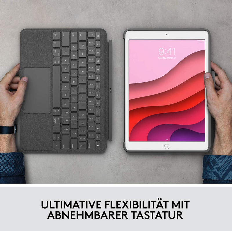 Logitech Combo Touch für iPad (7., 8. und 9. Generation) Schutzcase mit Präzisions-Trackpad, Noteboo