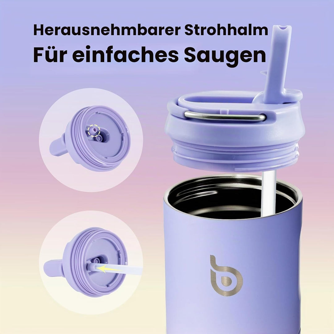 BOTTLE BOTTLE Isolierte Edelstahl Trinkflasche 750 ml mit Strohhalm, Deckel & Griff – Auslaufsicher,