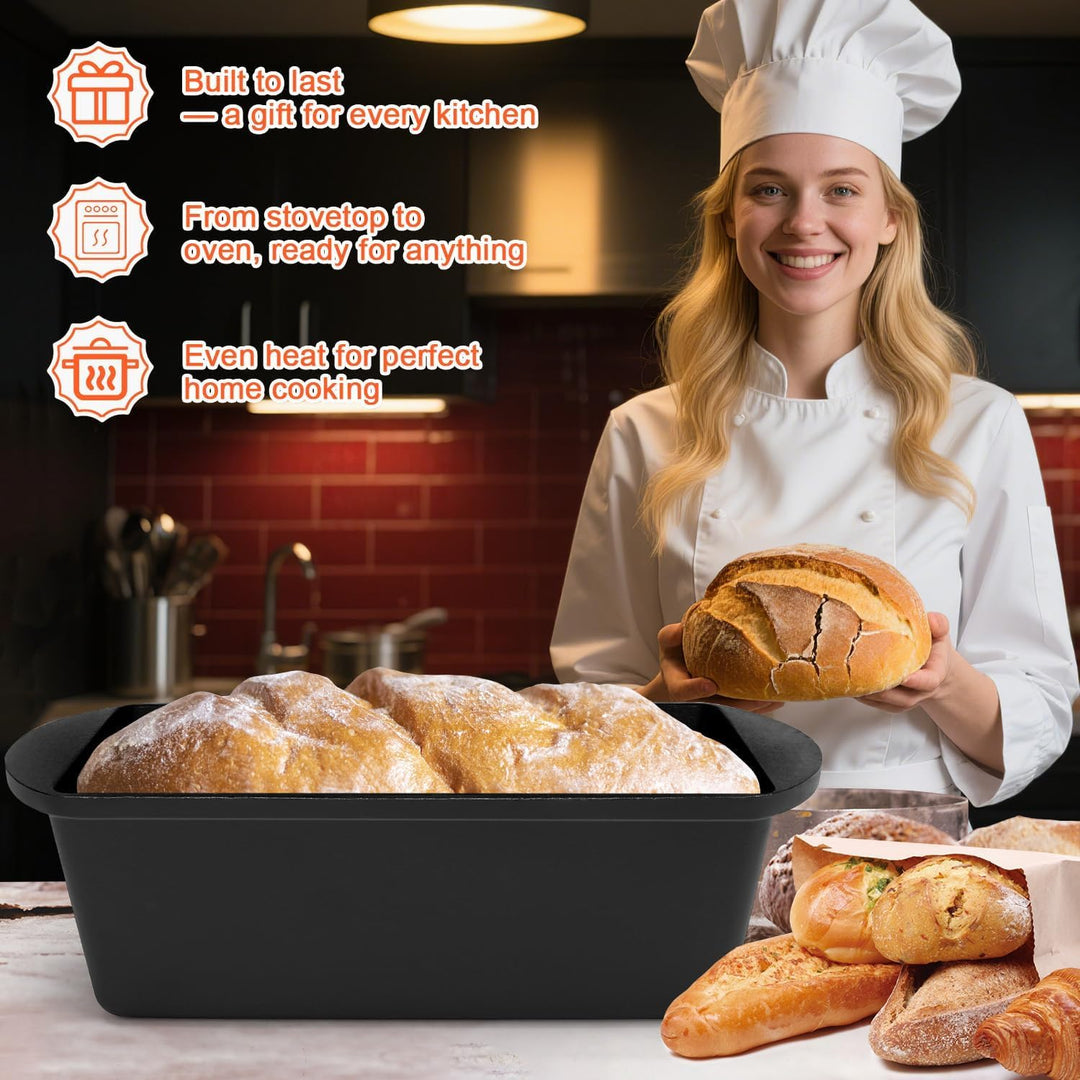 GFTIME Gusseisen Topf 36cm Brot Backen, Brotbackform mit Deckel - Robuste Brotbackform mit Deckel -