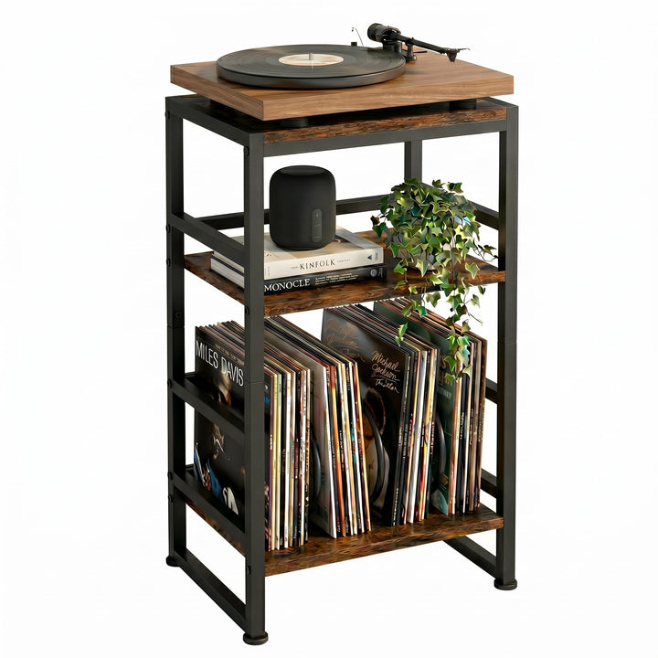 Plattenspieler-Ständer, 3 Etagen Beistelltisch,Plattenspielertisch Aufbewahrung von Schallplatten, b