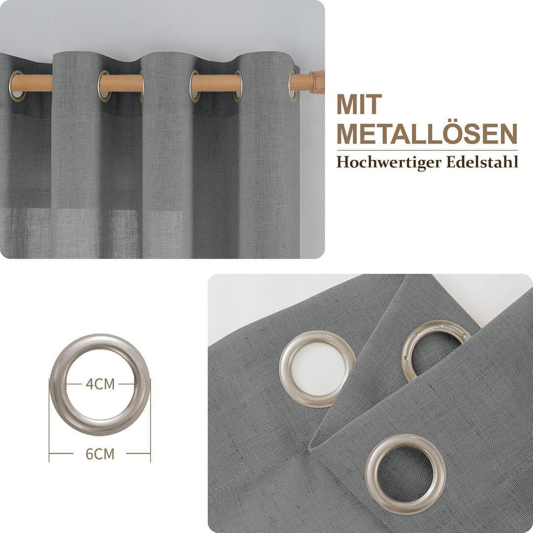 CUCRAF Leinen Gardinen mit Ösen Landhausstil Voile Vorhang Halbtransparent Gardinen für Schlafzimmer