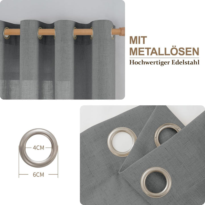 CUCRAF Leinen Gardinen mit Ösen Landhausstil Voile Vorhang Halbtransparent Gardinen für Schlafzimmer