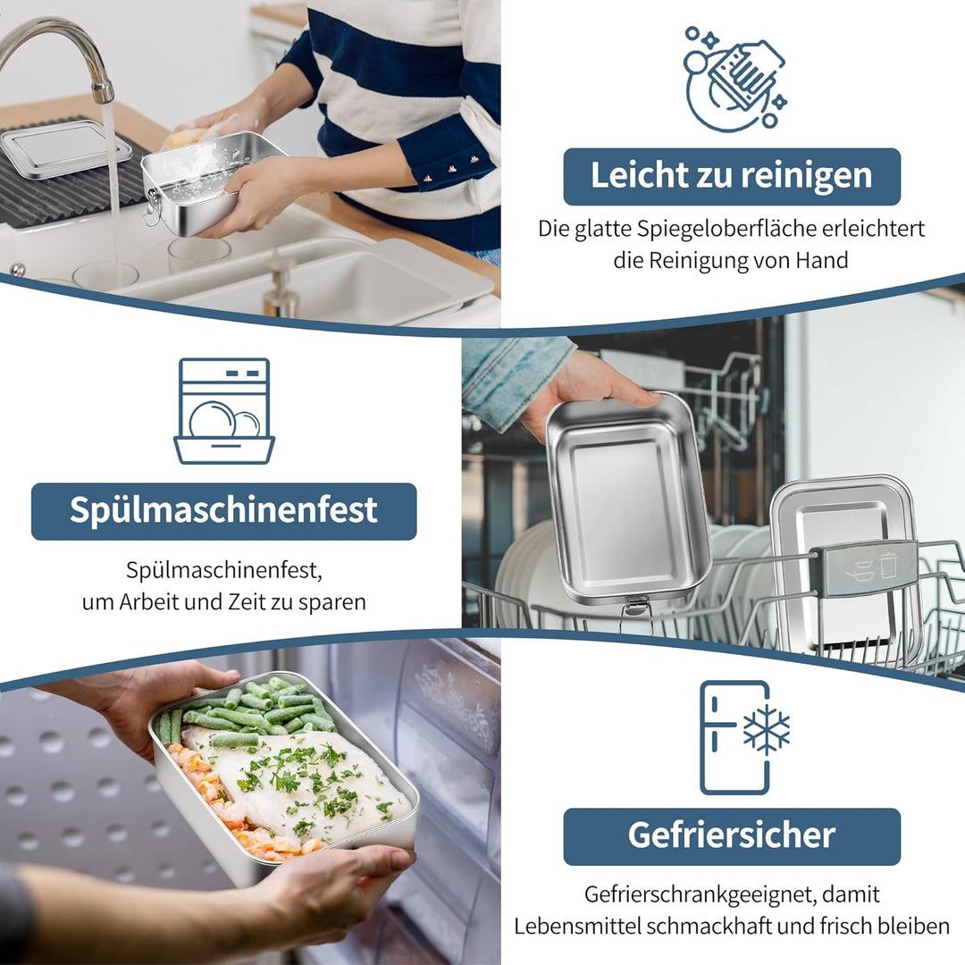 Homikit Brotdose mit Fächern, Edelstahl Bento Box Lunchbox mit Tasche, 1400ml Lunch Box für Kinder &