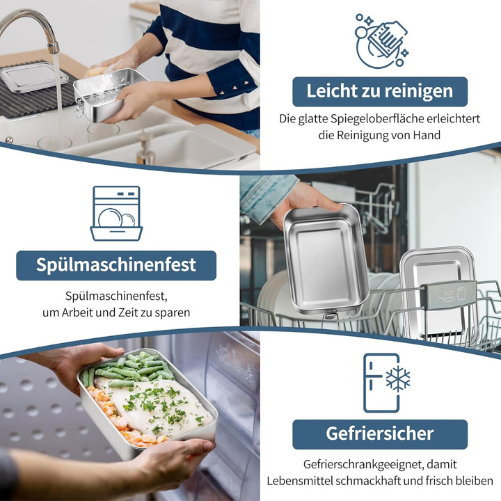 Homikit Brotdose mit Fächern, Edelstahl Bento Box Lunchbox mit Tasche, 1400ml Lunch Box für Kinder &
