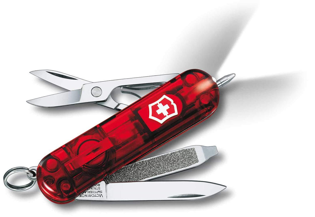 Victorinox Taschenmesser Signature Lite (7 Funktionen, Kugelschreiber, LED-Licht) Rot Transparent, R