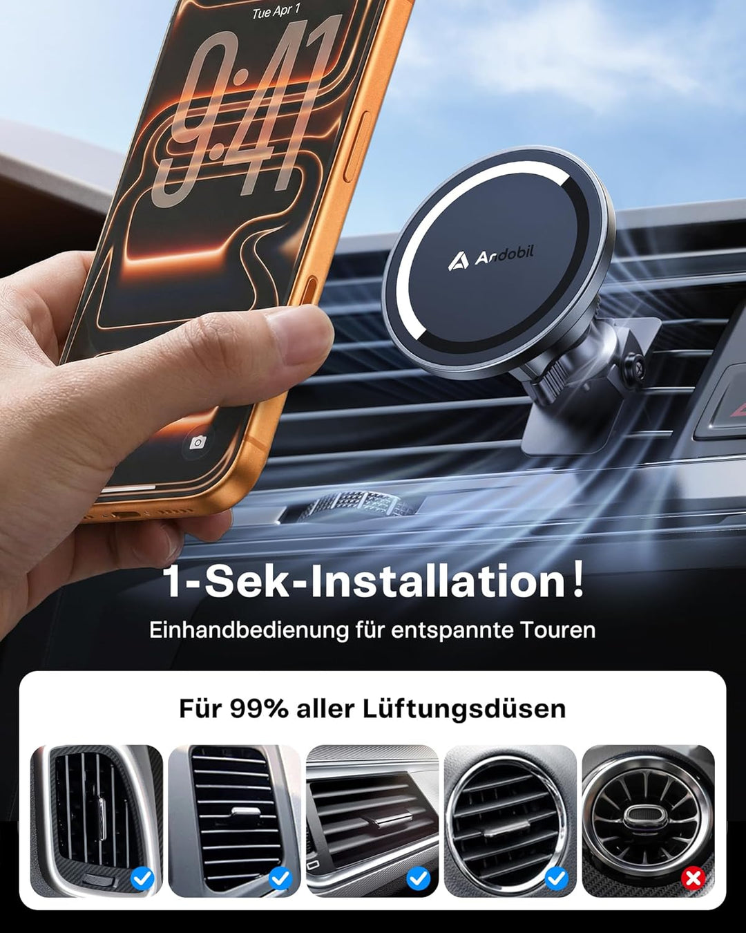 andobil Handyhalterung Auto Magnet Kompatibel mit MagSafe [ Das bisher Die stärkste Magnetkraft ] Au