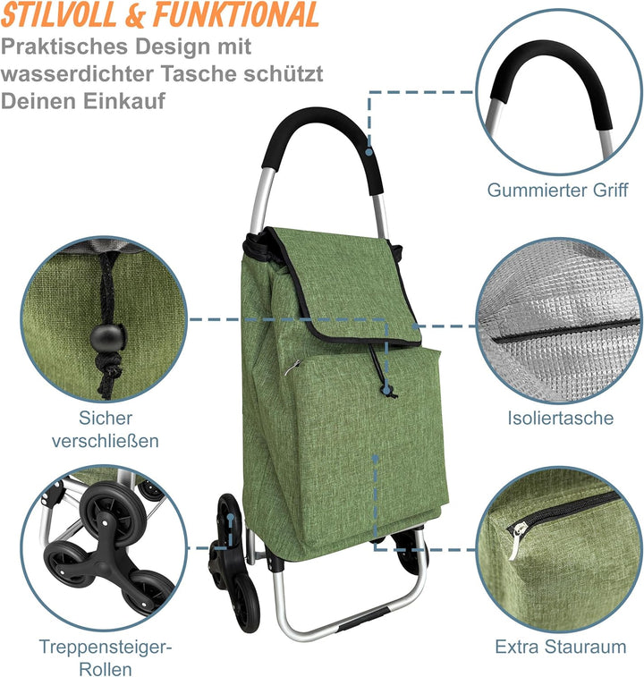 Relaxdays Einkaufstrolley Treppensteiger, Kühlfach, abnehmbare Tasche, 45 l, bis 35 kg, Einkaufswage
