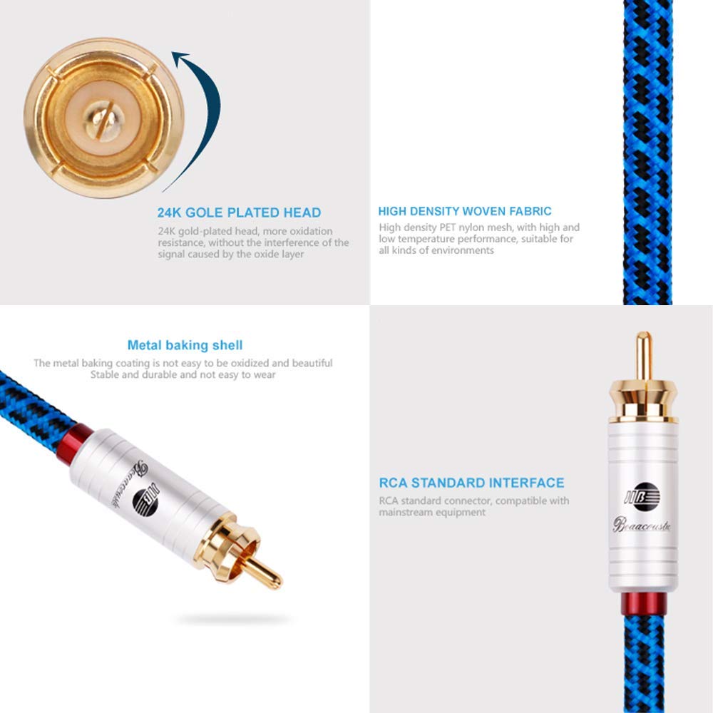 BOAACOUSTIC Cinch Kabel - Stereo Audio RCA Kabel 2x Stecker zu 2x Stecker - für HiFi-Anlage, HiFi-Re