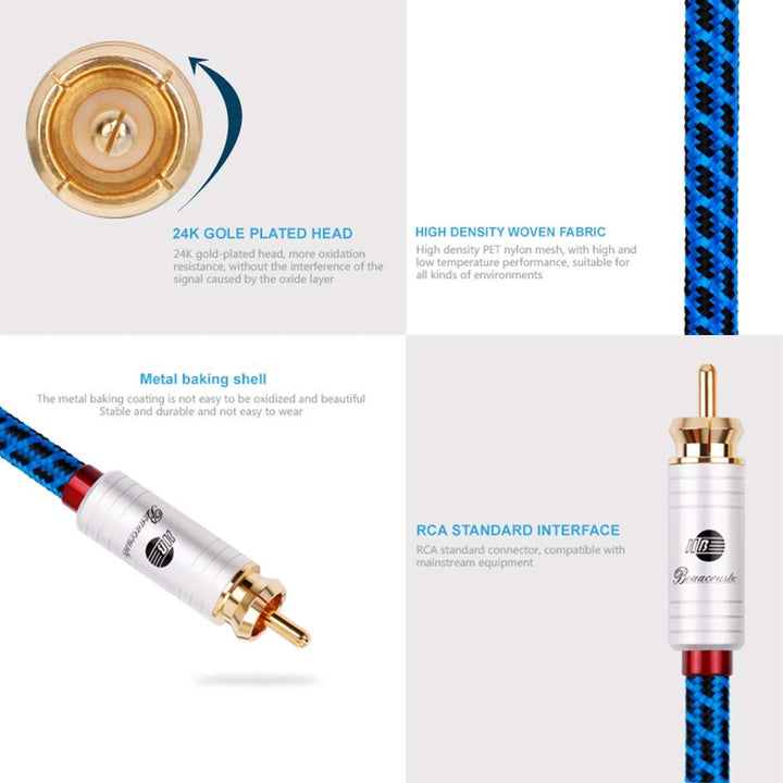 BOAACOUSTIC Cinch Kabel - Stereo Audio RCA Kabel 2x Stecker zu 2x Stecker - für HiFi-Anlage, HiFi-Re