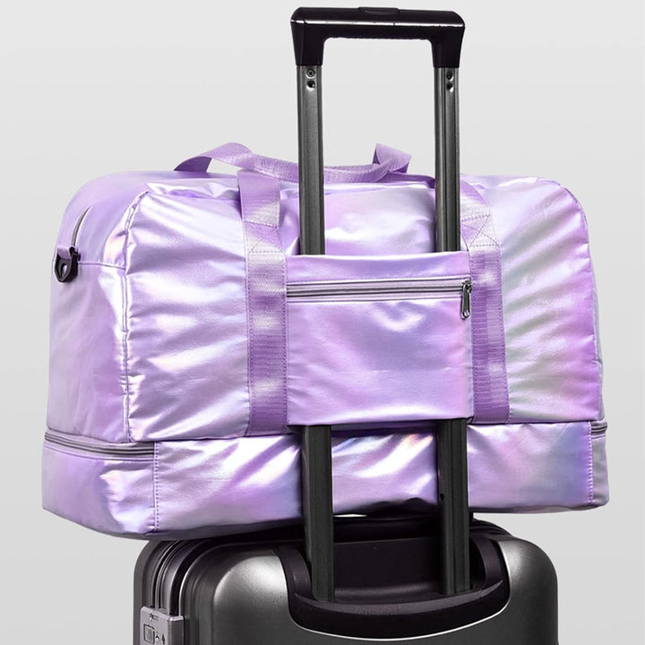 Sporttasche Damen, 40L Reisetasche Damen Weekender, Glitzer Sporttasche mit Schuhfach und Nassfach,