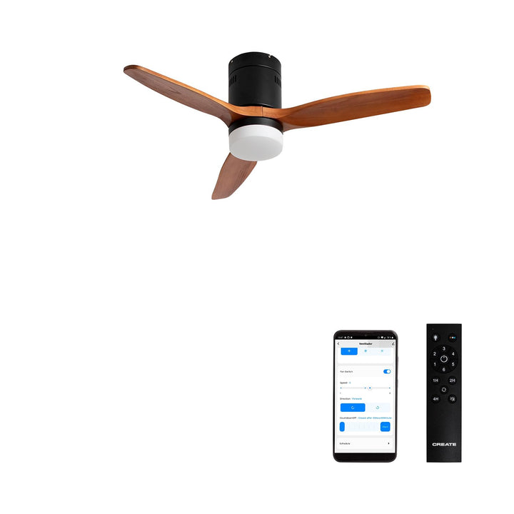 CREATE / WINDCALM NATURAL WOOD S/Deckenventilator mit Beleuchtung Schwarz Dunkelholzflügel mit WLAN