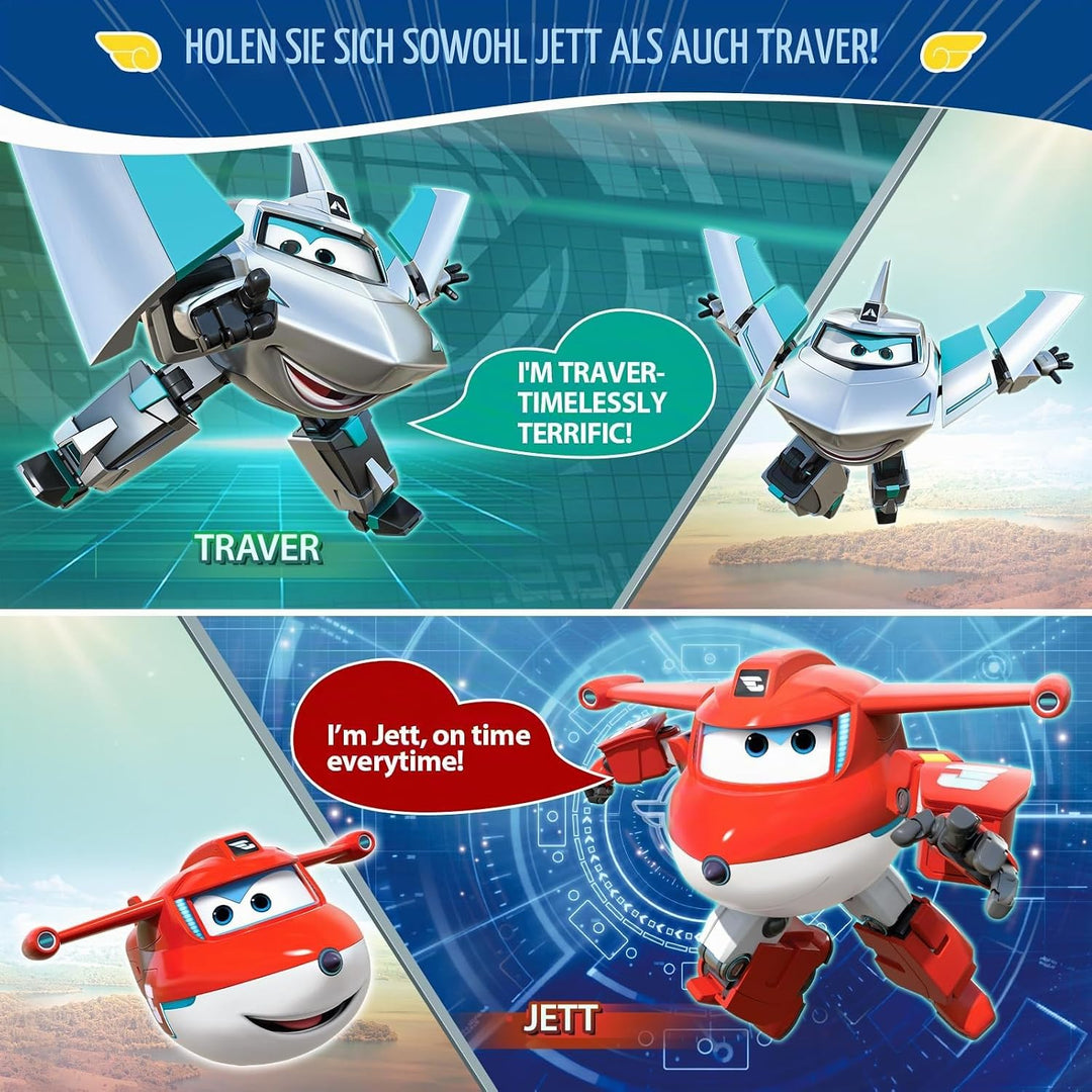 Super Wings Transforming Spielzeug 2PCS Jett &amp; Traver, 2 in 1 Action Figur, 12,7 cm grosses Flugzeug
