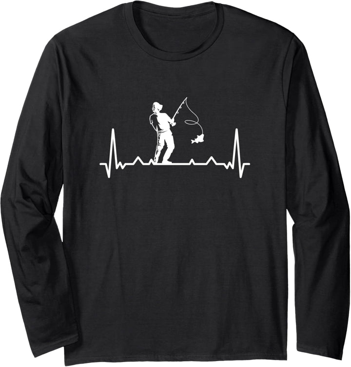 Angel Herzschlag Angeln Heartbeat Lustiges Herzschlag Angler Langarmshirt