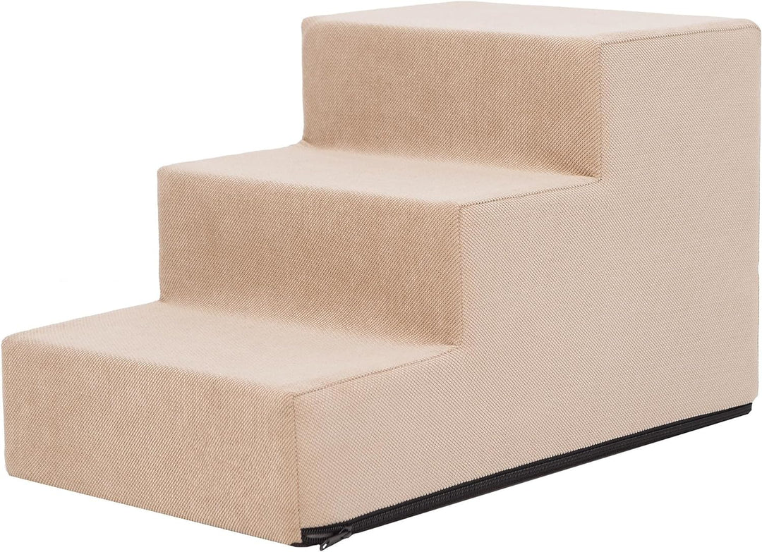 PillowPrim Tiertreppen Einganghilfe Kleinere Hunde Stufen Rampe Katzentreppe 3 Stufen Klein Beige Hö