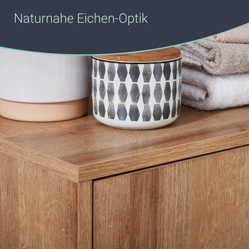 FACKELMANN Finn Midischrank (60 x 75 x 30,5 cm) – Badezimmerkommode mit 2 Einlegeböden aus Glas – Ba