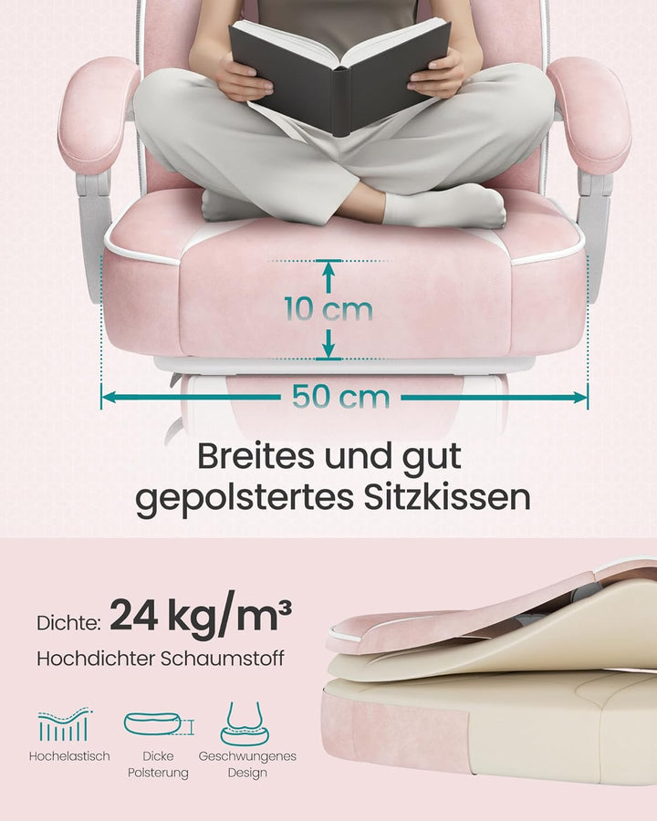SONGMICS Bürostuhl, Schreibtischstuhl, ausziehbare Fussstütze, Kopfkissen, Lendenkissen, höhenverste