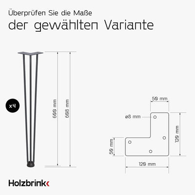 HOLZBRINK - Tischbeine aus Metall | Möbelfüsse | Schreibtischbeine | Metallfüsse | Perfekt für Zu Ha