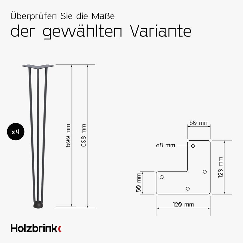 HOLZBRINK - Tischbeine aus Metall | Möbelfüsse | Schreibtischbeine | Metallfüsse | Perfekt für Zu Ha