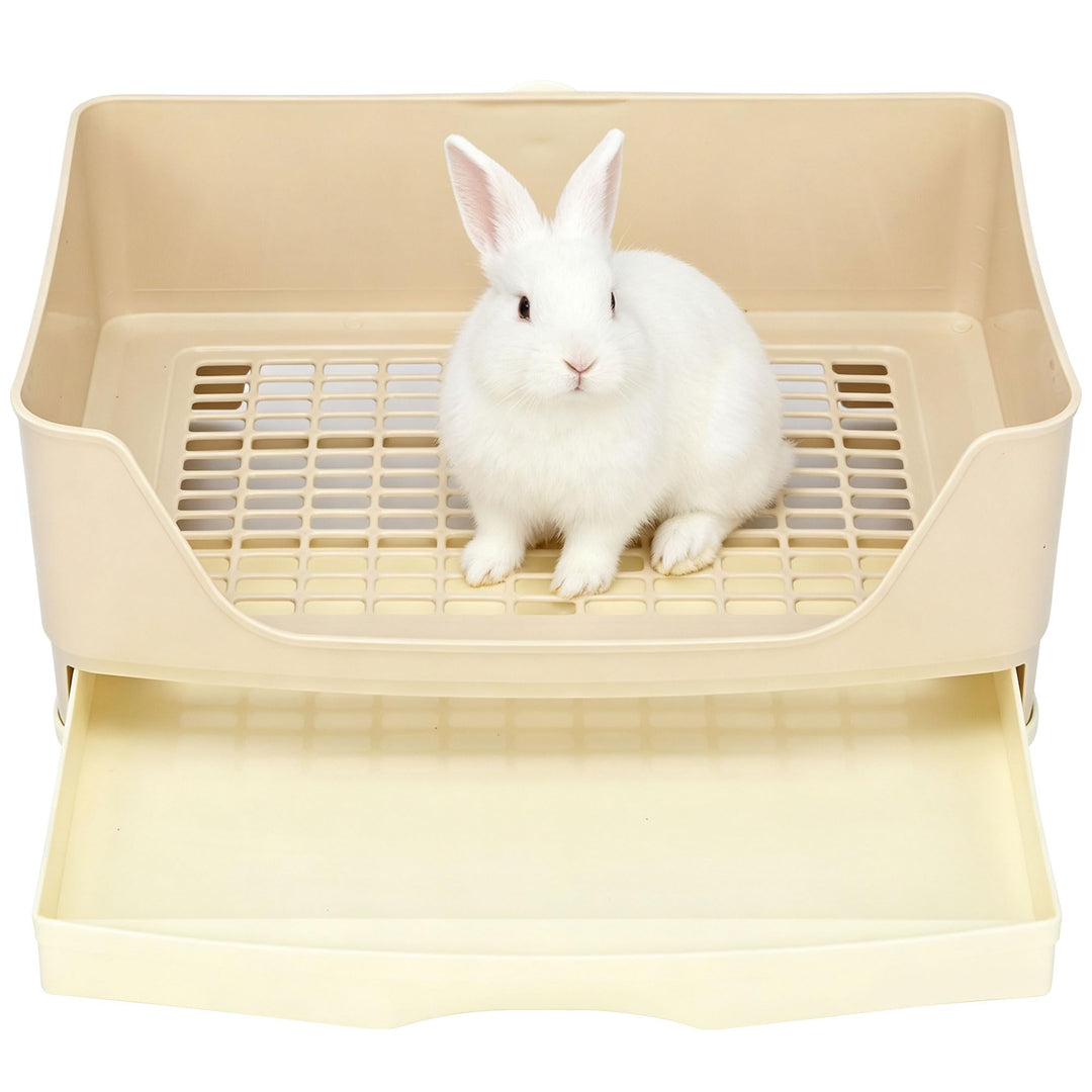 rloao Kaninchen Toilette Gross mit Abnehmbarem Schublade, Ecktoilette, Beige | Grosse Hasentoilette