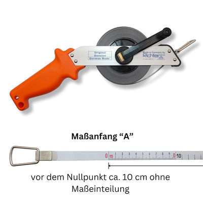 Richter Stahlbandmass Bandmass 13mm breit mit Leichtmetallrahmen - Länge: 30m - Massanfang "A" - wei