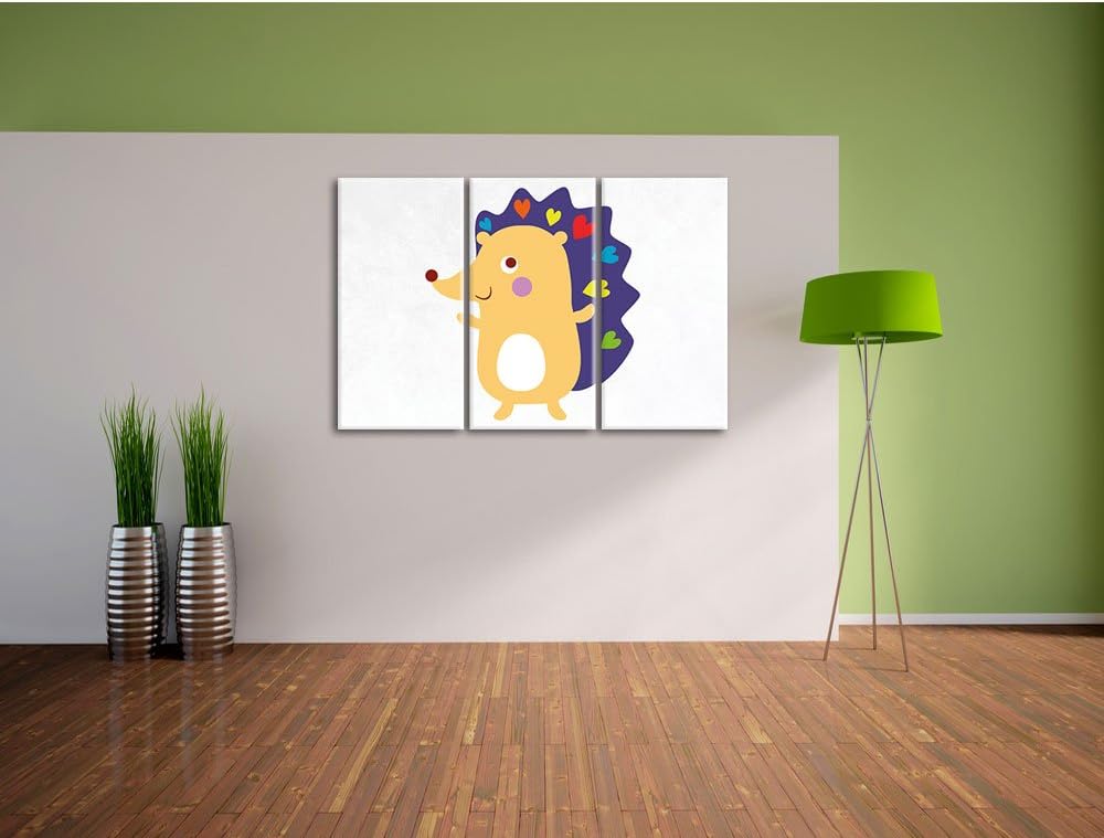 Pixxprint Niedlicher Igel weiss 3-Teiler Leinwandbild 120x80 Bild auf Leinwand