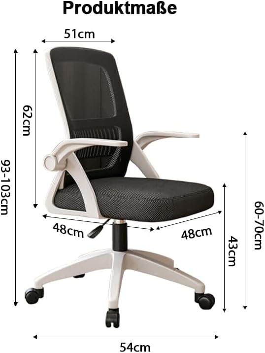 Bürostuhl,Ergonomischer Drehstuhl mit Atmungsaktiver Mesh-Rückenlehne,Hochklappbaren Armlehnen und L
