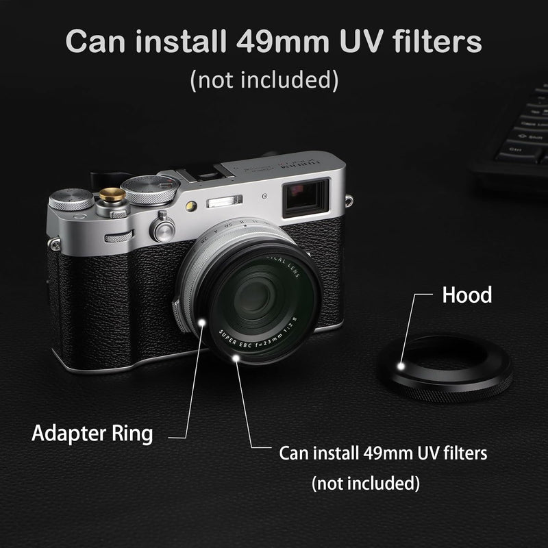 Haoge LH-X51B 2in1 Ultradünne Metall Gegenlichtblende Sonnenblende mit 49mm Adapterring für Fujifilm