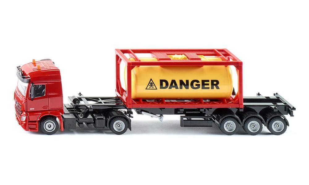 siku 3922, Mercedes-Benz LKW mit gerahmten Tankcontainer, 1:50, Metall/Kunststoff, Rot, Inkl. 1 Cont