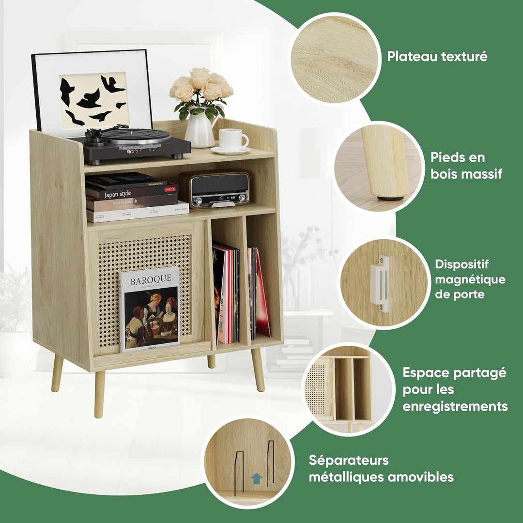 Kiasthome Schallplattenschrank, Vinyl Aufbewahrung mit Plattenspieler-Tisch für Wohnzimmer (Hellholz
