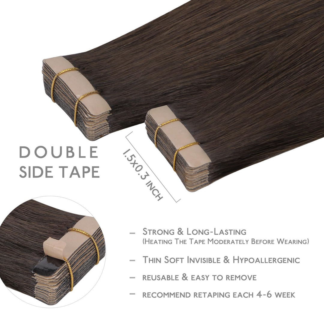 WENNALIFE Tape Extensions Echthaar, 20pcs 40g 30cm 12 Zoll Helles Dunkel Braun Remy Invisible Tape E