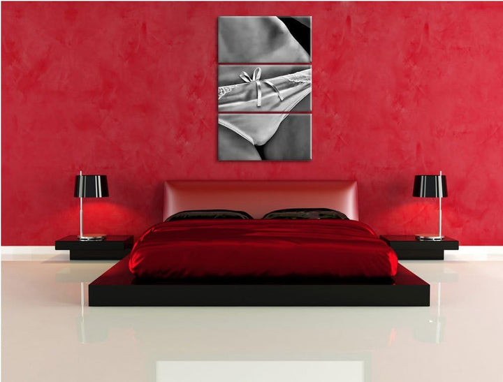 Pixxprint Sexy weisse Dessous als Leinwandbild/Grösse: 3 Teilig (120x80) cm/Wandbild/Kunstdruck/fert