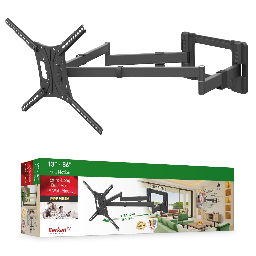Barkan 1 Meter lang TV Wandhalterung, 13 - 80 Zoll Doppelarm, Schwenkbar / Vollbewegung flach & curv